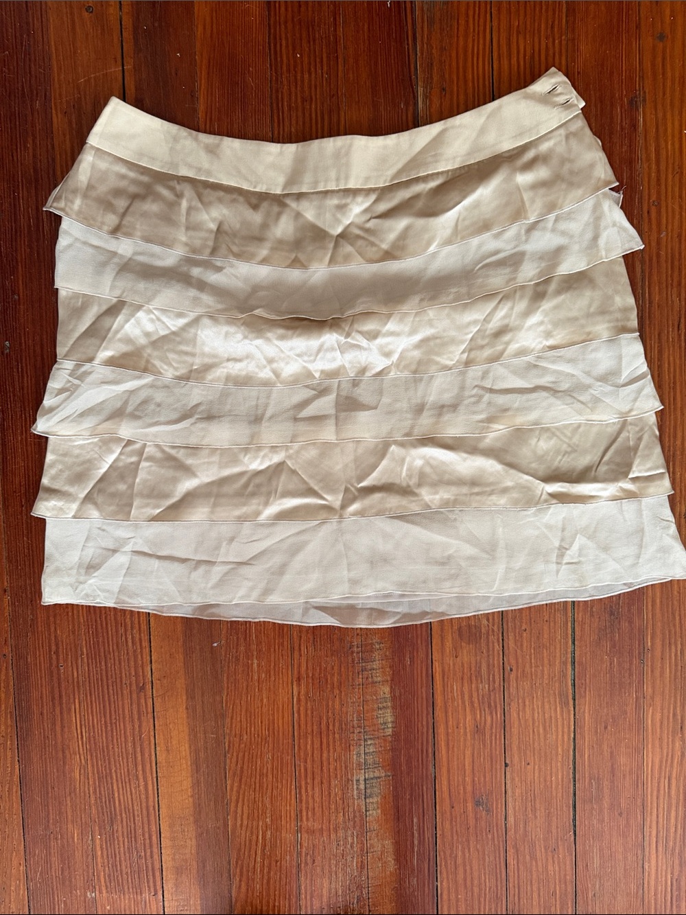 New Barami Ruffled 100% Silk Mini Skirt in Beige  Size 8